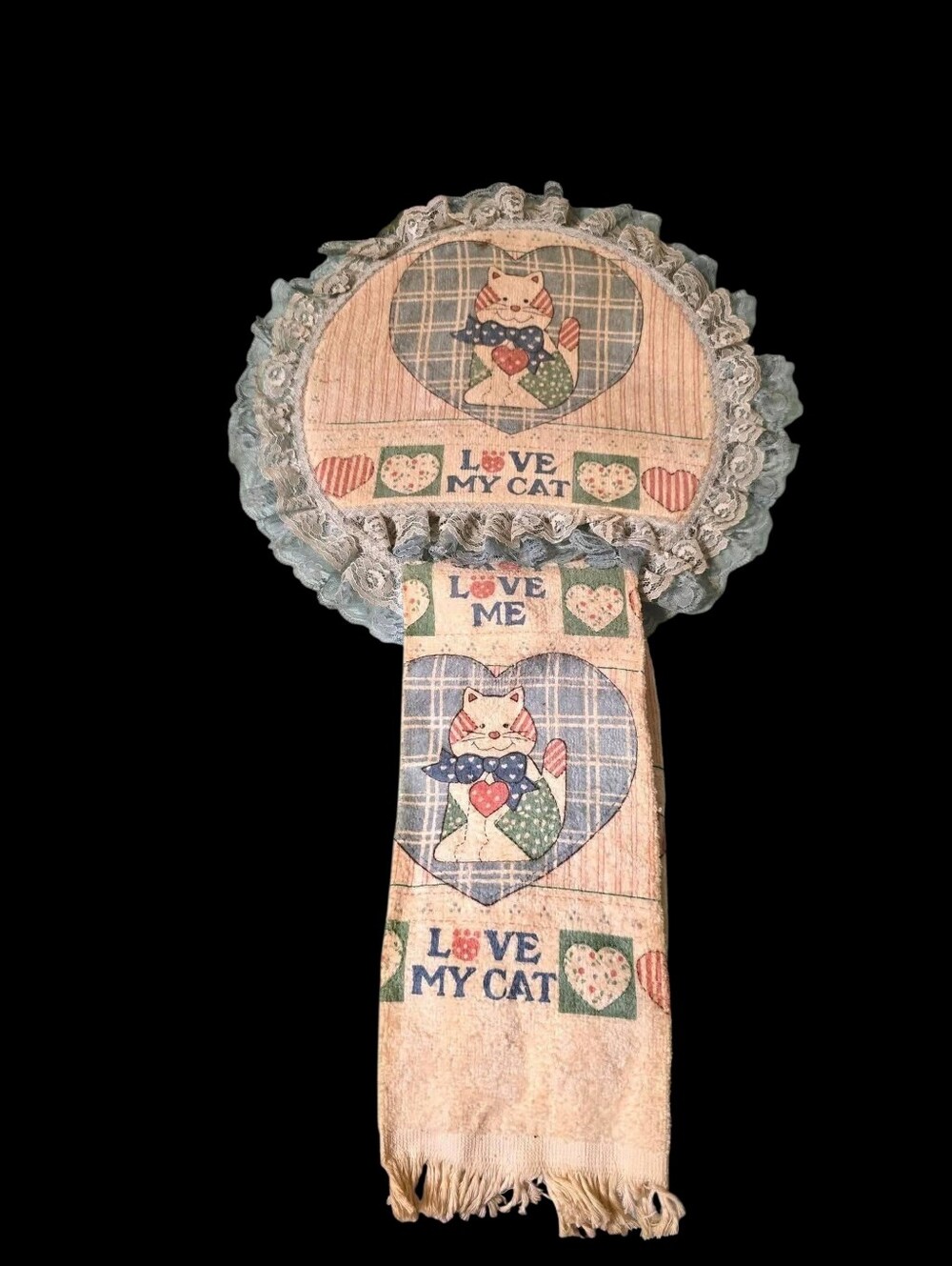 Vintage | Love My Cat Blue & Cream Decorative Towel Set